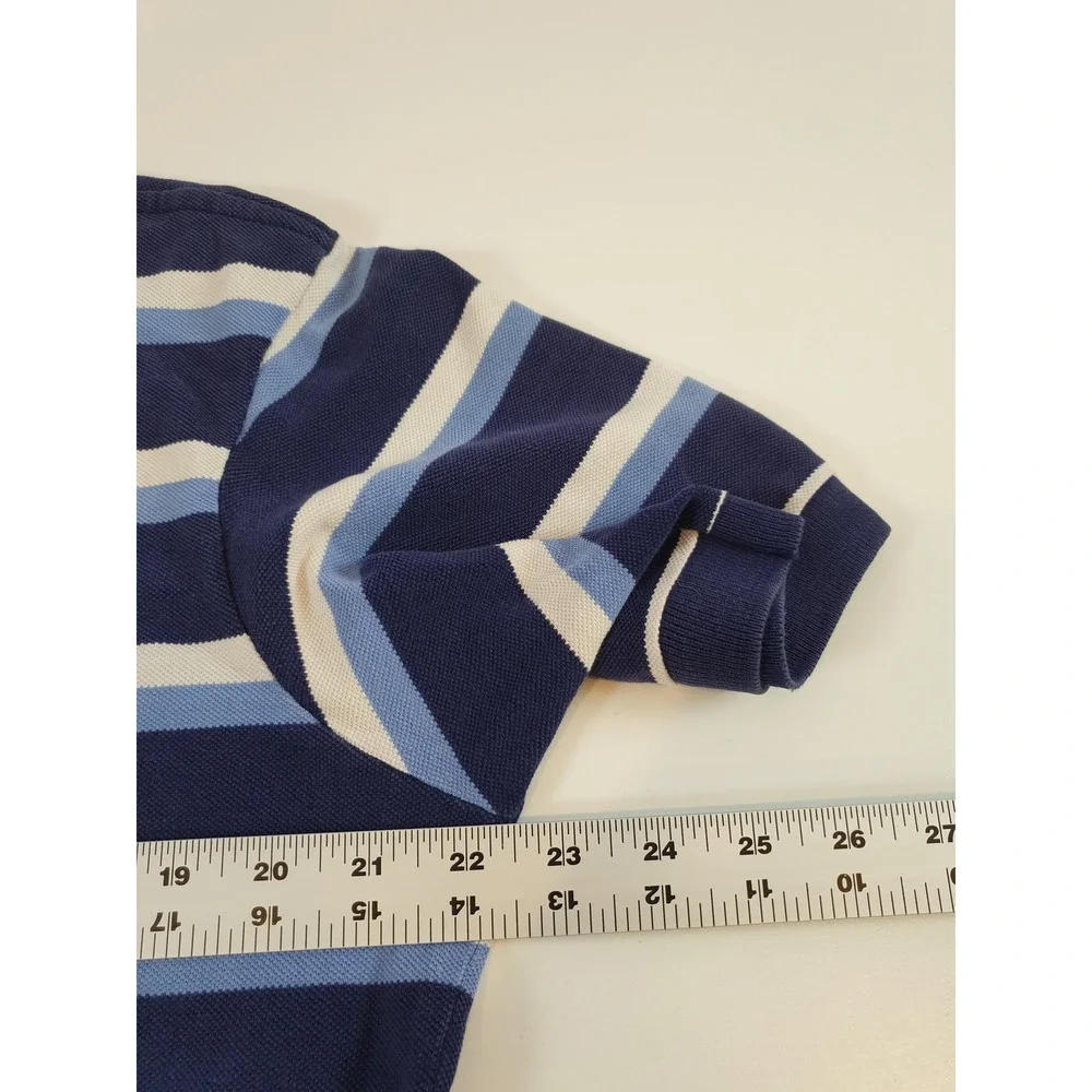 VTG Polo Ralph Lauren Polo Shirt Mens Large Navy Stripe Red Pony USA 90s